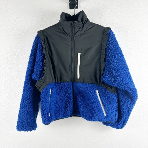 Sandy Liang Mia Two Toned Fleece Zip Up Ruffle Jacket Blue Size XS - Picture 2 of 7